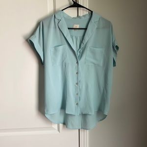 Light Blue Shear Short Sleeve Button Up Shirt